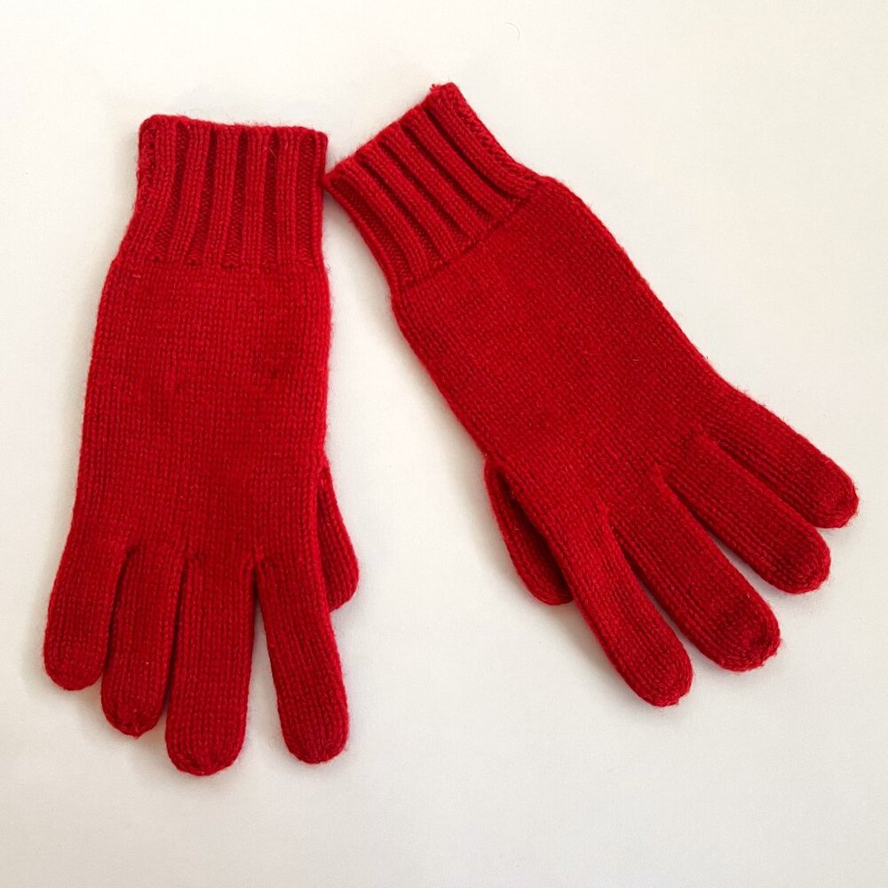 DKNY 100% Cashmere Rib Knit Red Gloves